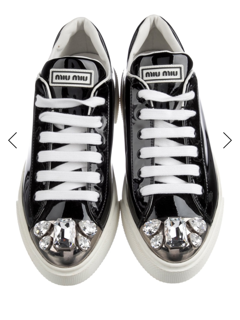 Miu Miu Black Patent Sneakers with Crystal Toe Details